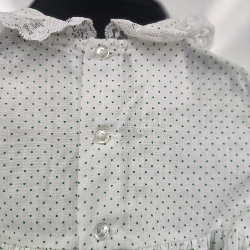 Polly Flinders Vintage Toddler Dress 2T Polka Dot Hand Smocked Dress Green White - Picture 4 of 11